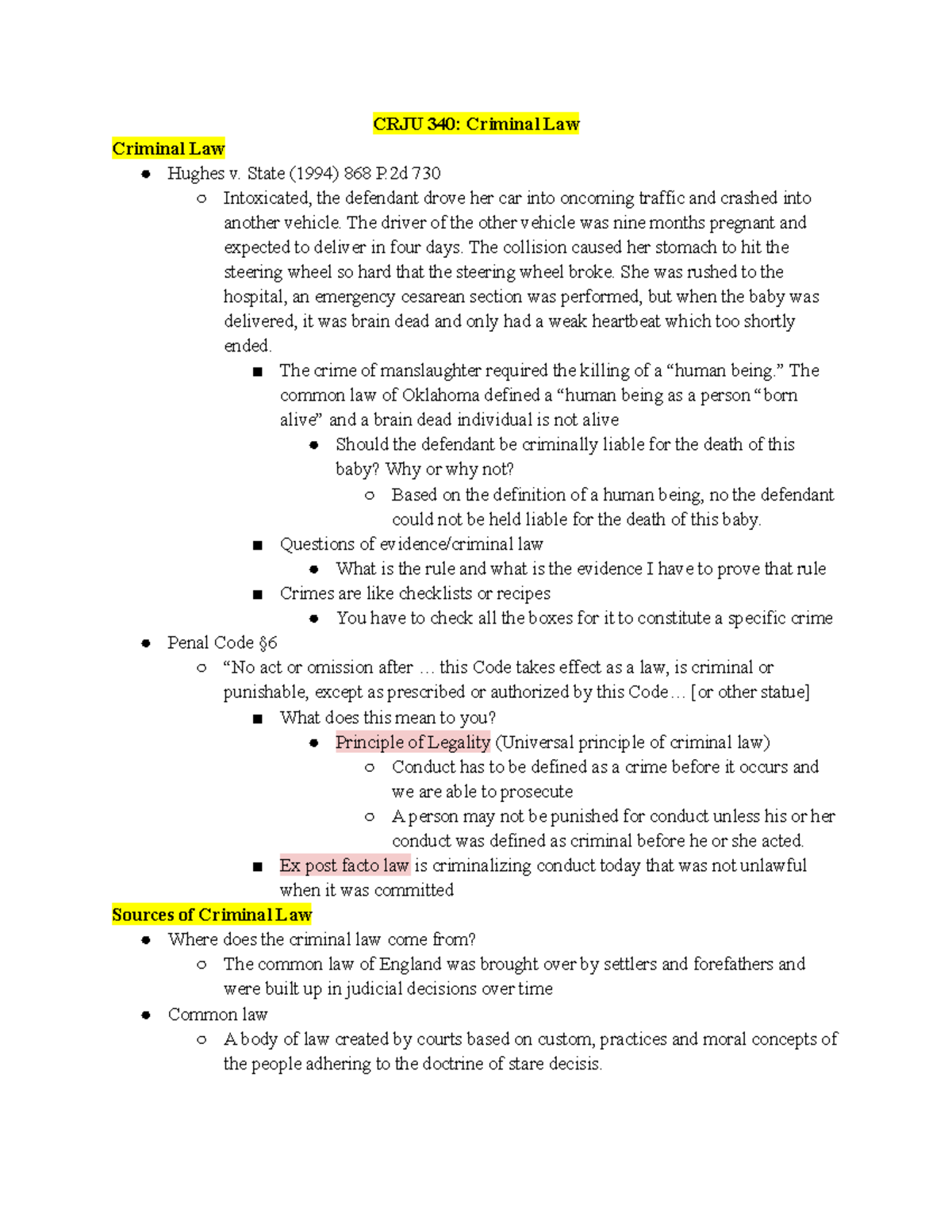 CRJU 340 Wk 1 Criminal Law - CRJU 340: Criminal Law Criminal Law Hughes ...