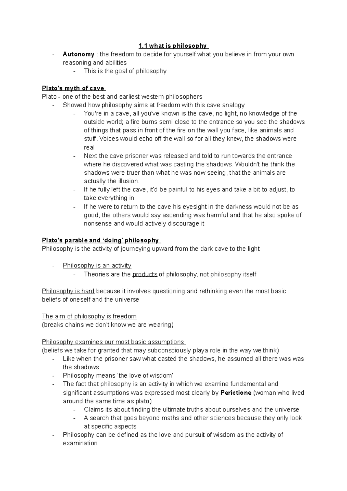 1.0 reading notes phil - 1 what is philosophy Autonomy : the freedom to ...