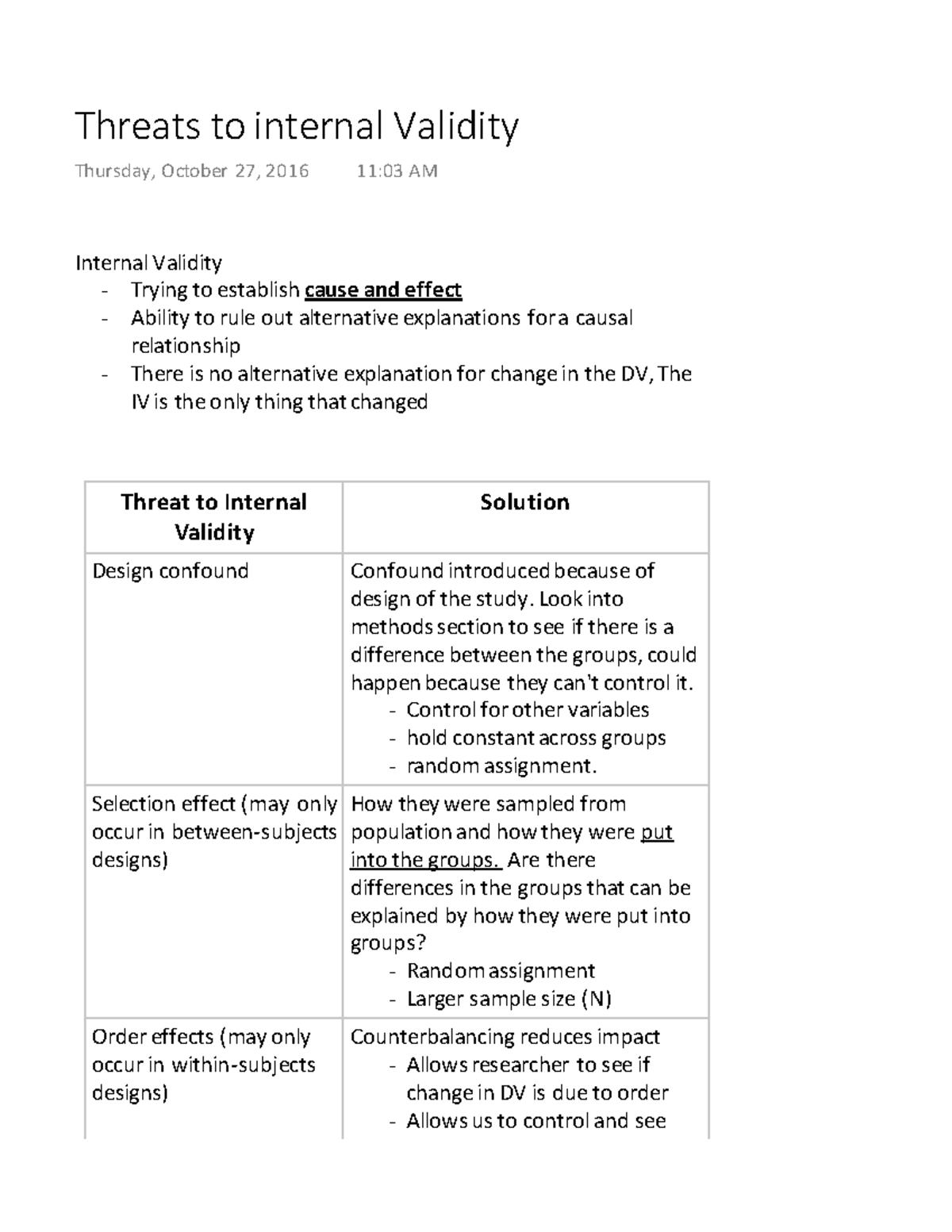 Threats To Internal Validity - Threats To Internal Validity Thursday ...