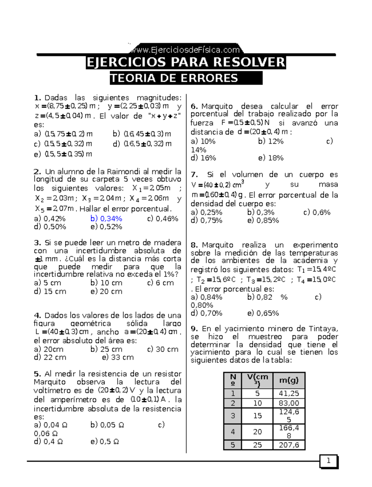 Participacion En Clases Ejercicios Teoria De Errores Ejerciciosdefisica Ejercicios Para Resolver Studocu