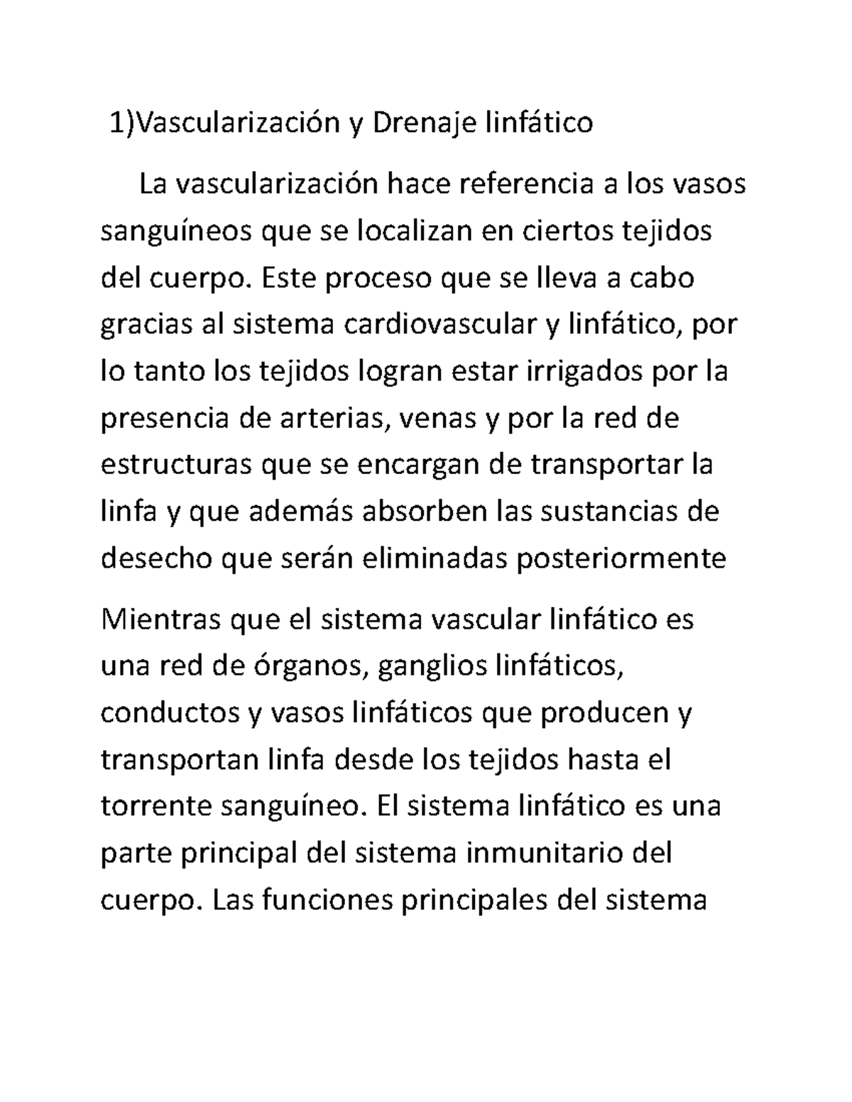 Vascularización - ....... - 1)Vascularización Y Drenaje Linfático La ...