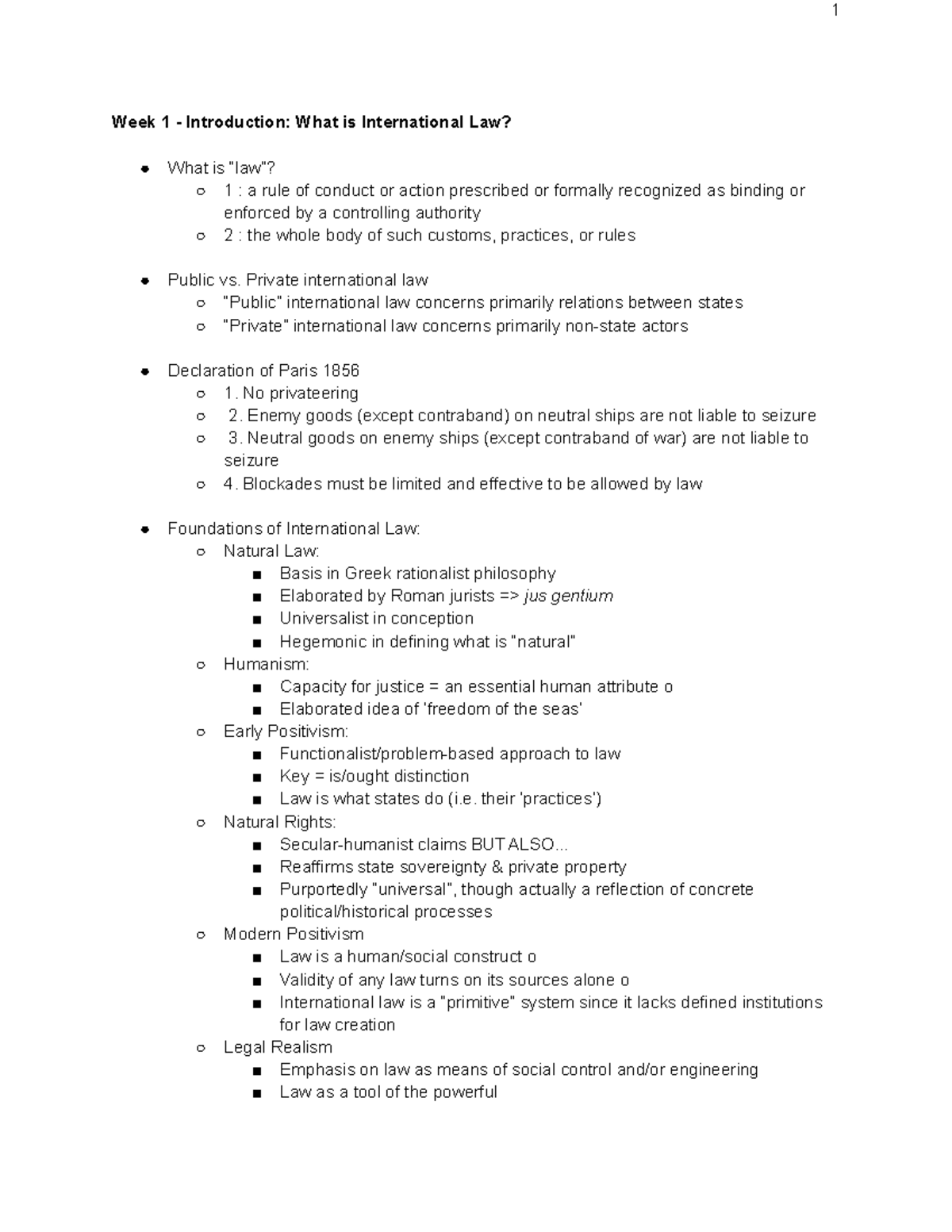 Final Study Guide - Week 1 - Introduction: What is International Law ...