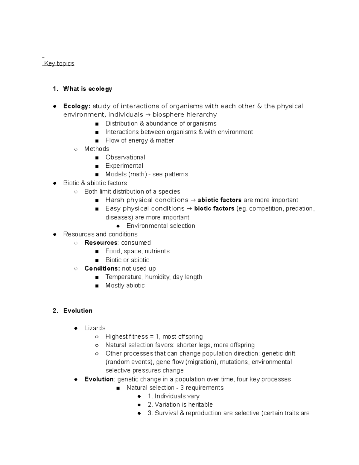 Ecology Exam 1 Study Guide - Key Topics What Is Ecology Ecology: Study ...