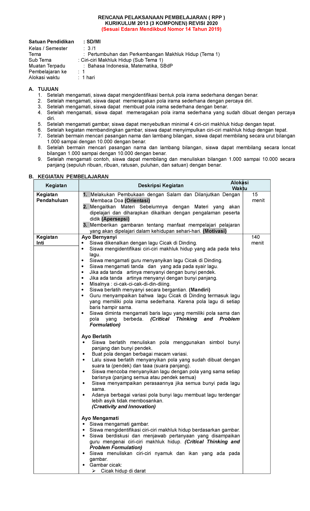 3.1.1.1 - RPP Revisi 2020 - RENCANA PELAKSANAAN PEMBELAJARAN ( RPP ...