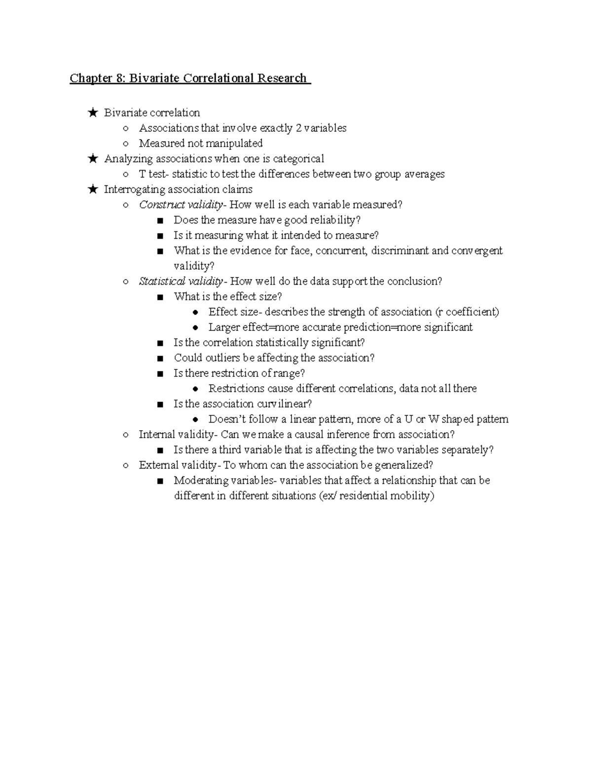 Chapter 8 Notes - Chapter 8: Bivariate Correlational Research ...