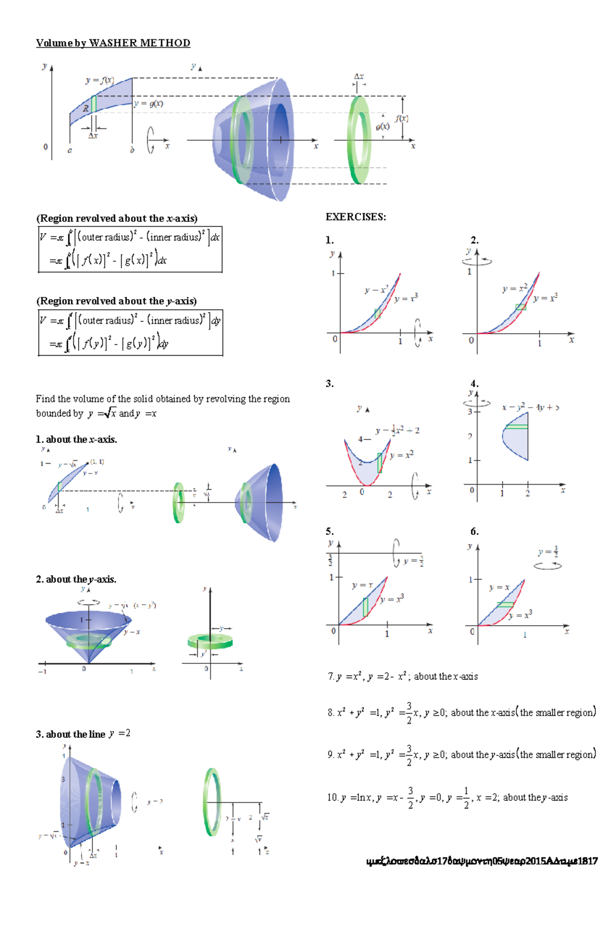 Math 008 problem set volume by washer method volume by washer method