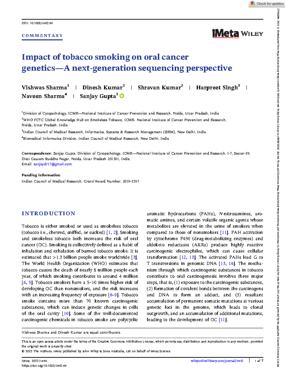 Impact of tobacco smoking on oral cancer nextgeneration