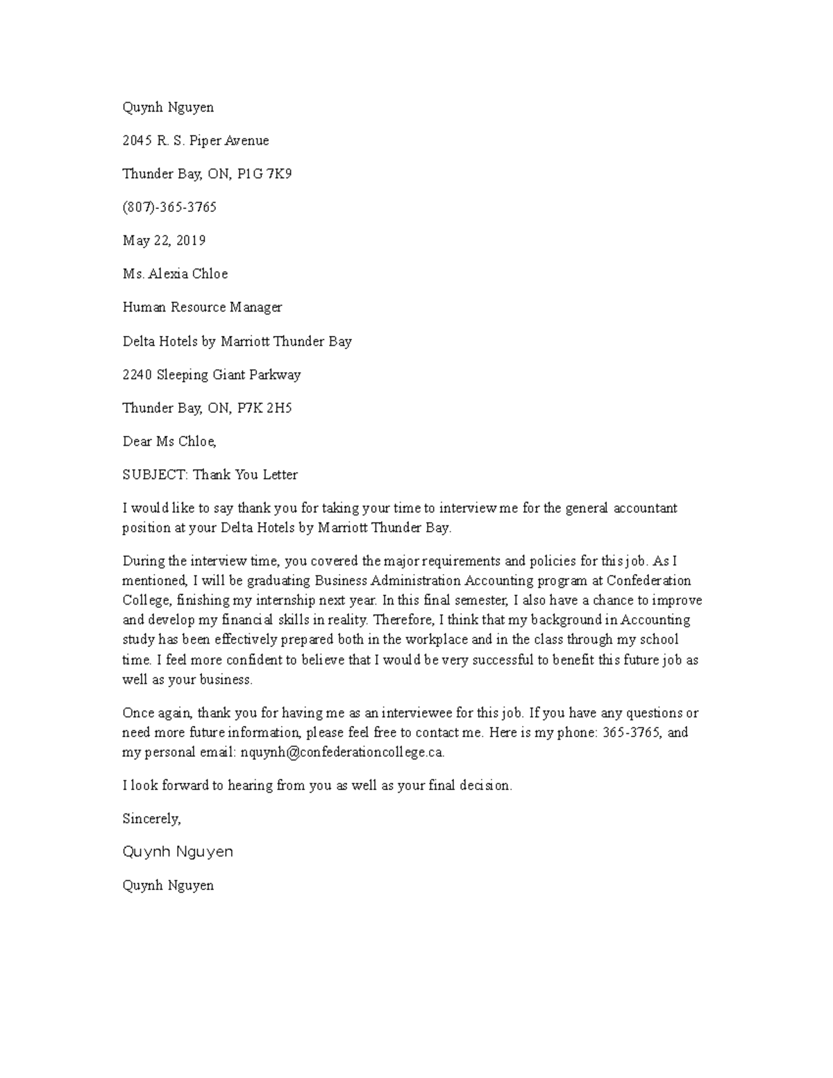 Thank-you-letter - Thank-you letter example - Quynh Nguyen 2045 R. S ...