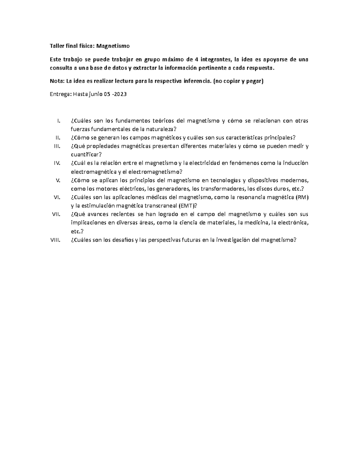 Taller final física - xccv - Taller final física: Magnetismo Este ...