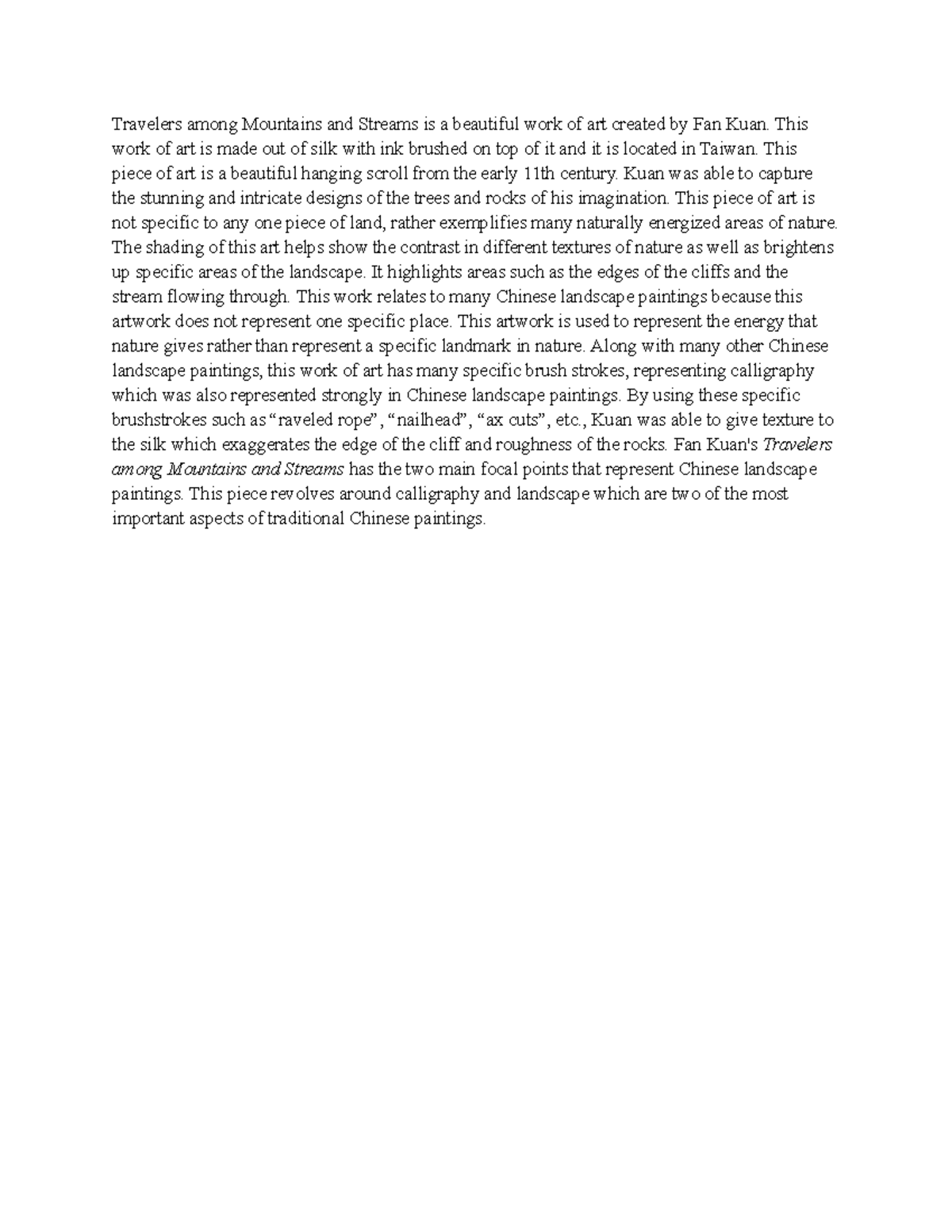 Art appreciation journal Travelers among Mountains and Streams is a