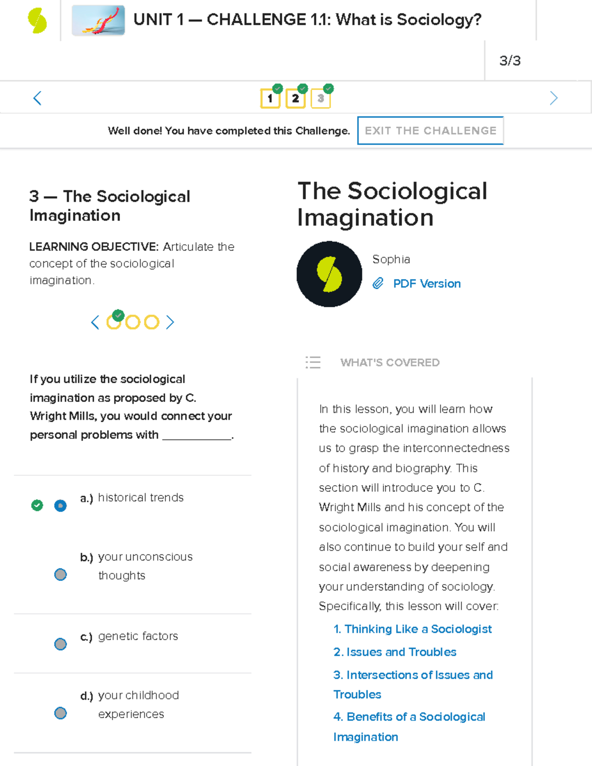 Intro to Sociology- Unit 1- Challenge 1-1 What is Sociology - 3 — The ...