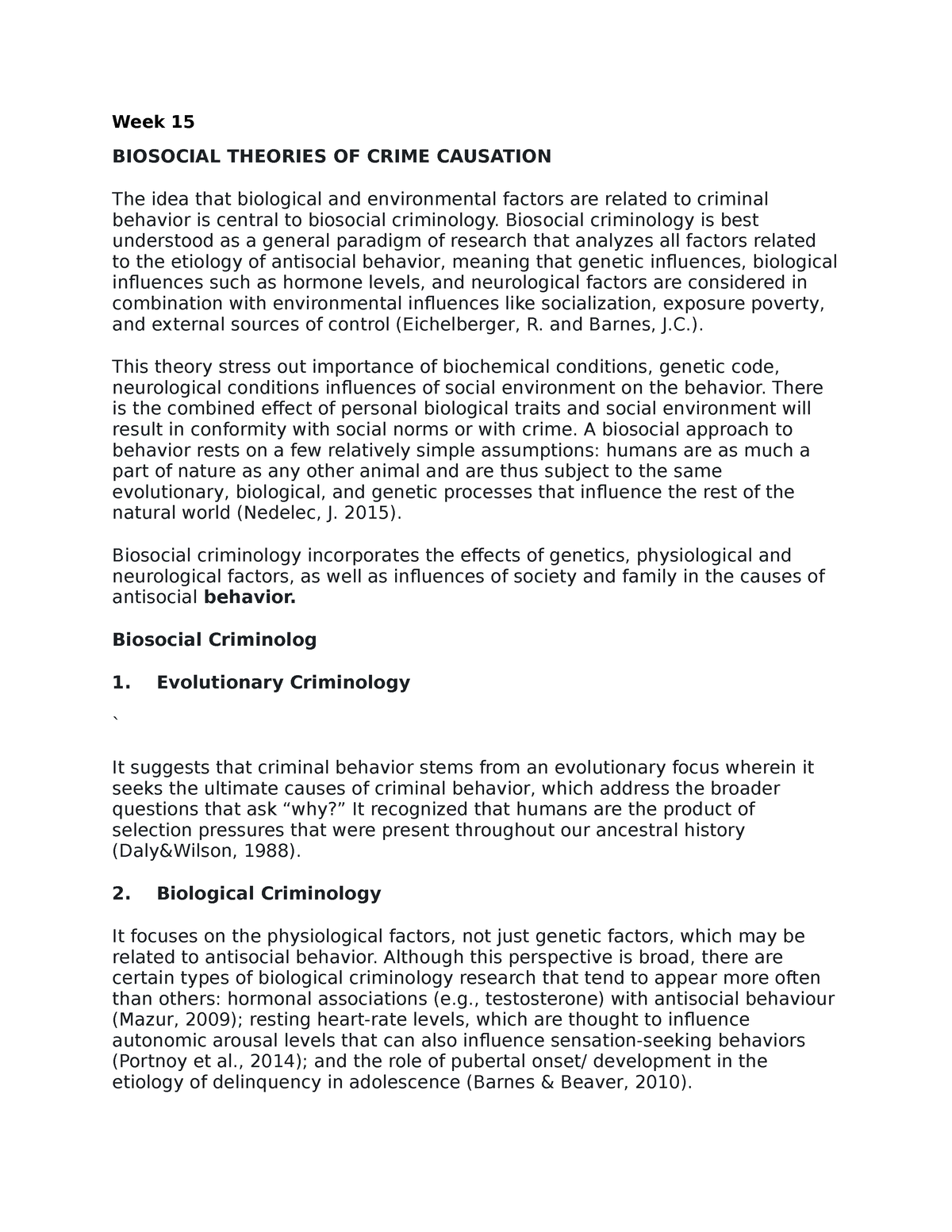 Week 15 Biosocial Theories OF Crime Causation - Week 15 BIOSOCIAL ...