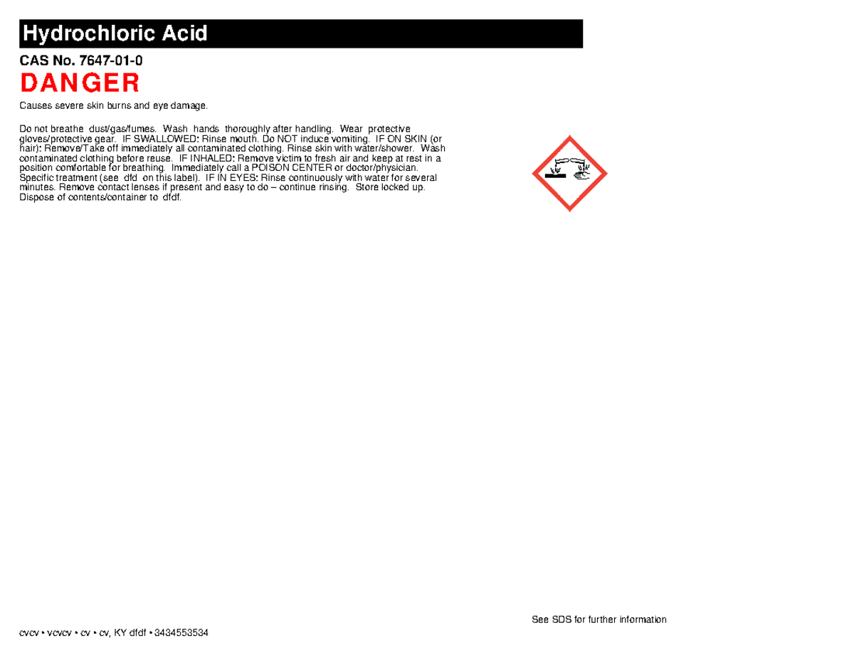 GHS Label of SuO4 - Hydrochloric Acid CAS No. 7647-01- DANGER Causes ...