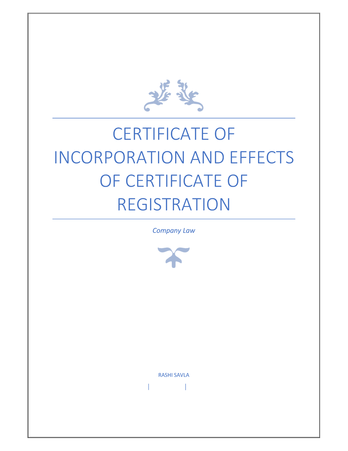 Company Law Certificate of Incorporation Brief Overview CERTIFICATE