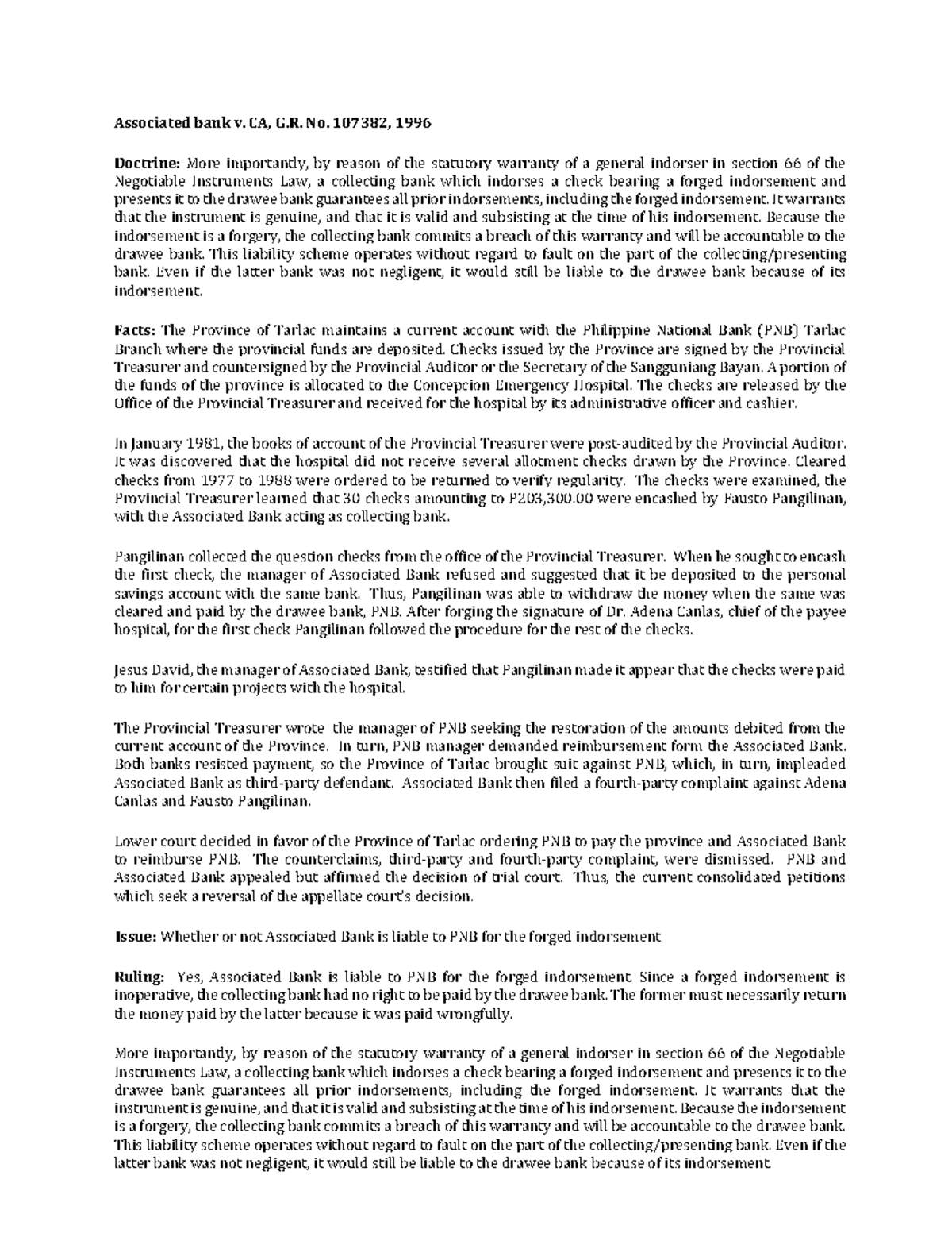 6 Associated bank v. CA, G.R. No. 107382, 1996 **Associated bank v