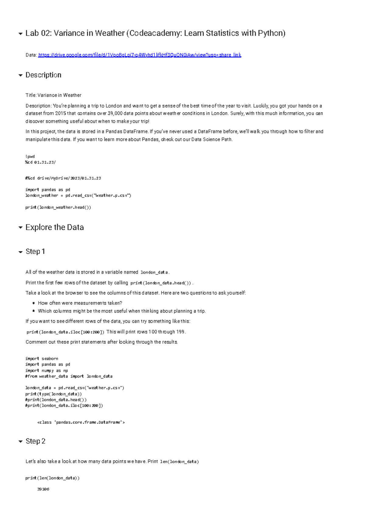 Lab 2 Lab 02 Variance in Weather Lab 02 Variance in Weather
