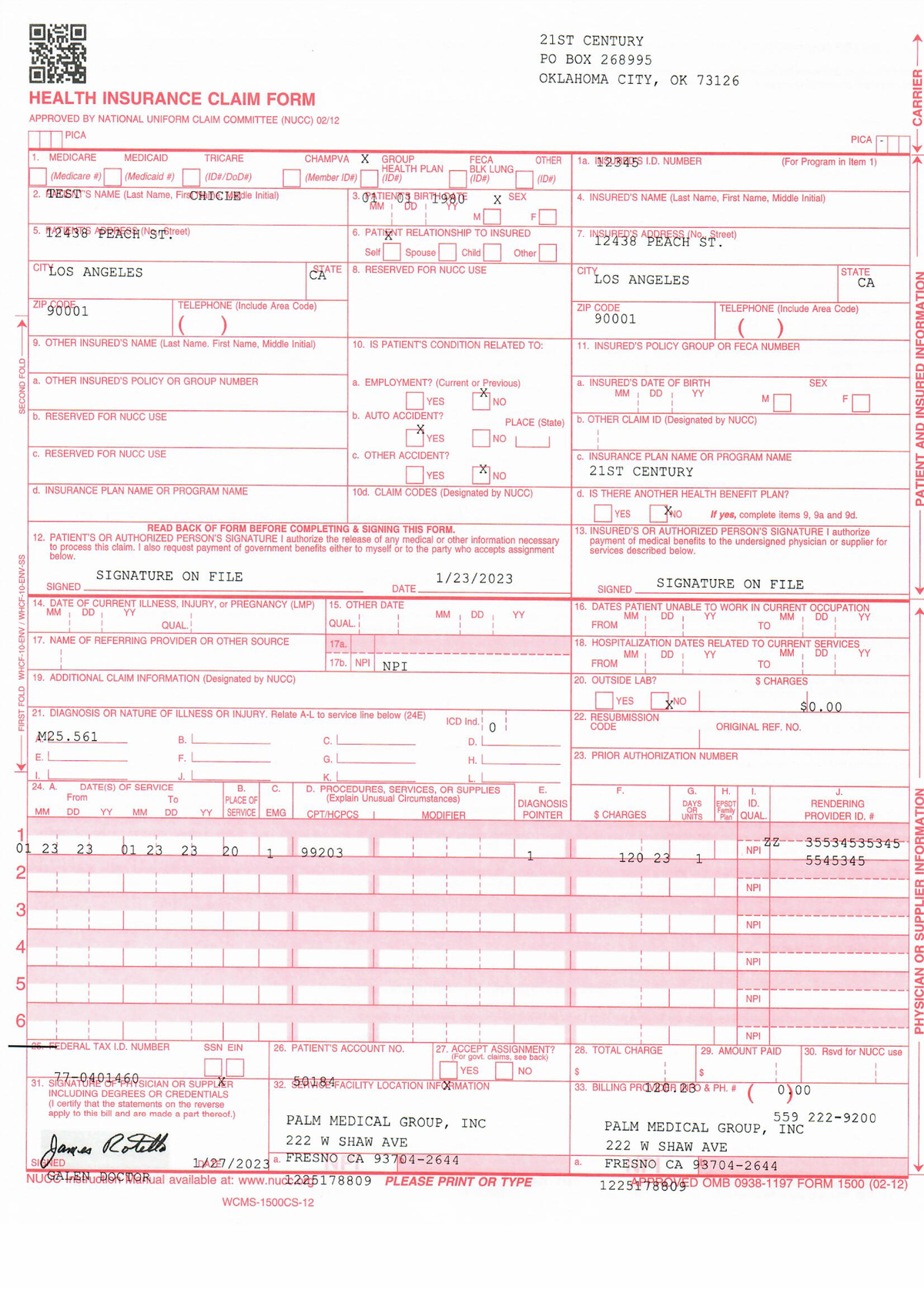 HCFA Redline 2 - HCFA SAMPLE FORMAT - 4JVD - Studocu