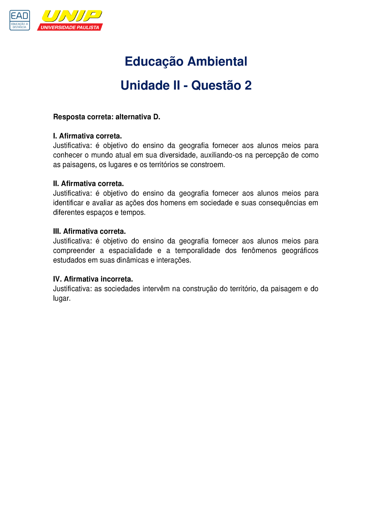 Educação Ambiental - Resolução Do LT- Unidade II - Educação Ambiental ...