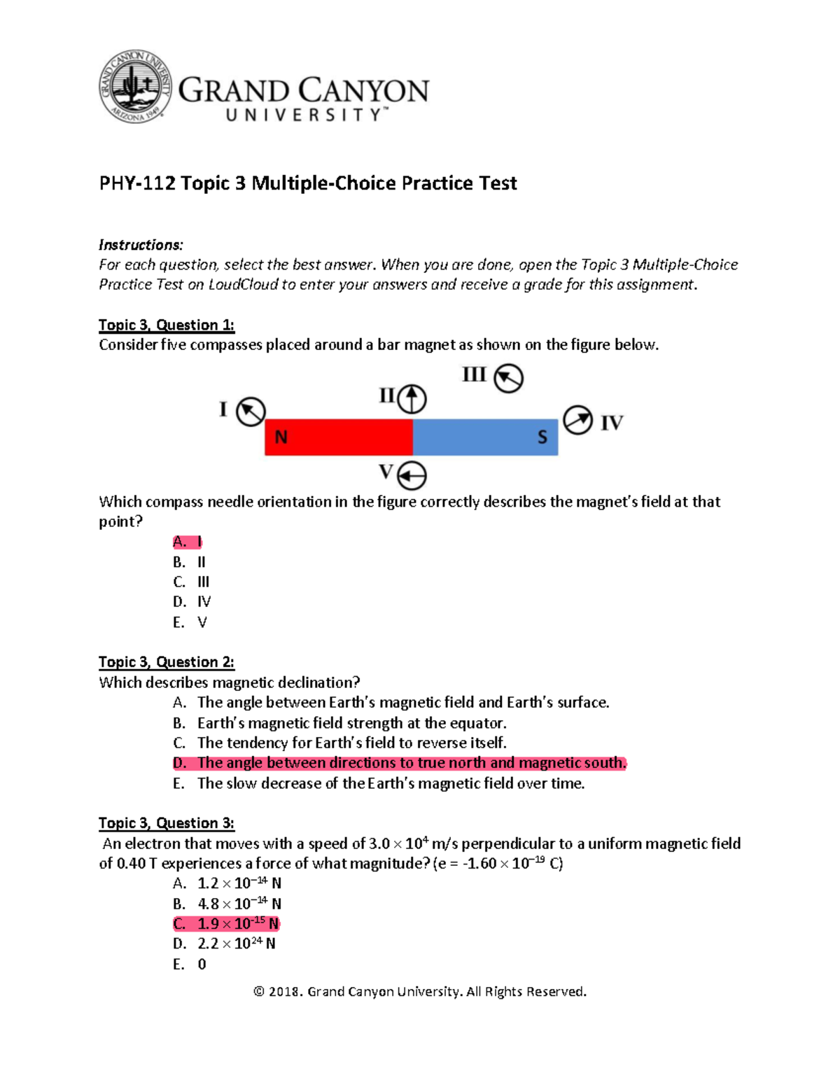 PHY-112 Topic 3 Multiple-Choice Practice Test - Topic 3 Practice Test ...