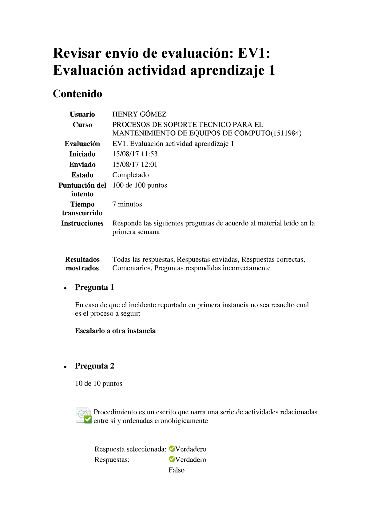 Pdfcoffee - Revisar Envío De Evaluación: EV1: Evaluación Actividad ...