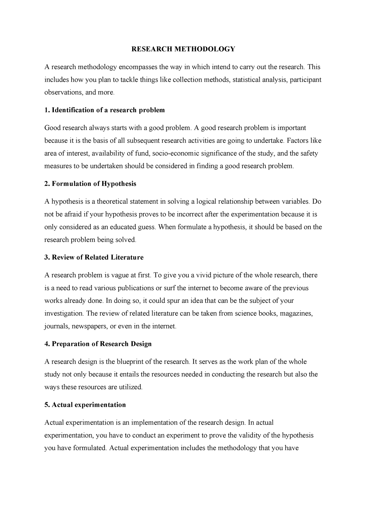 Process In Research Methodology RESEARCH METHODOLOGY A Research 