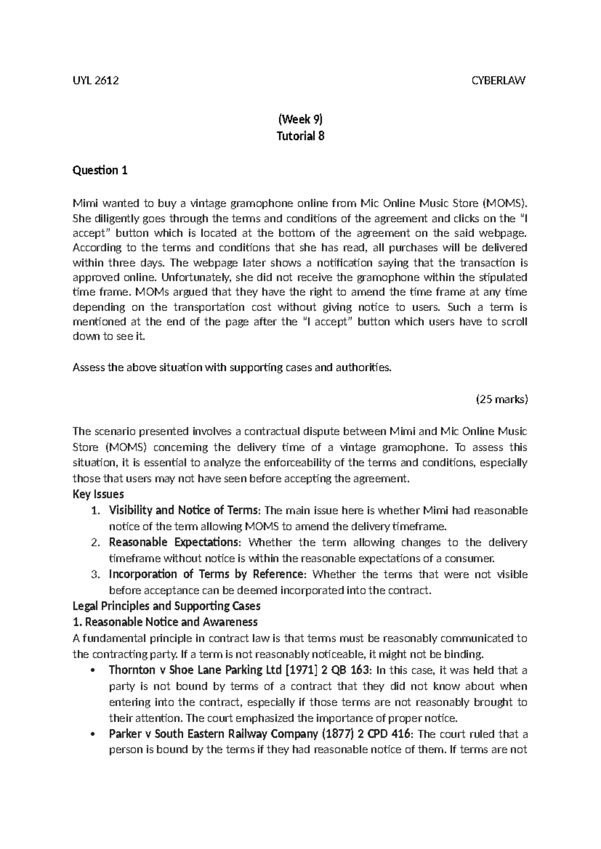 Week 9 (tutorial 8)- cyber - UYL 2612 CYBERLAW (Week 9) Tutorial 8 ...