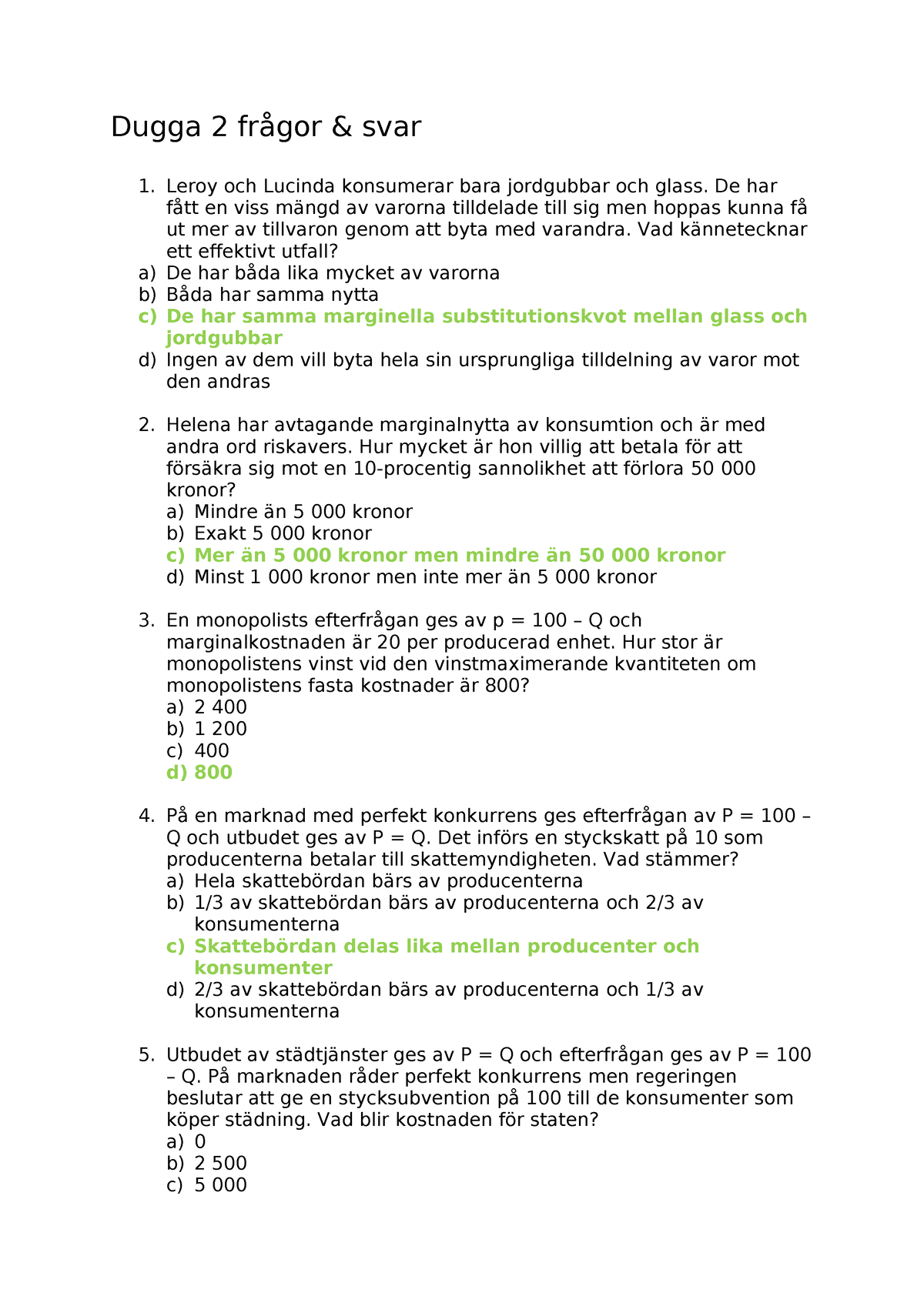 Dugga 2 Frågor & Svar - Mikroteori Med Tillämpningar - Dugga 2 Frågor ...