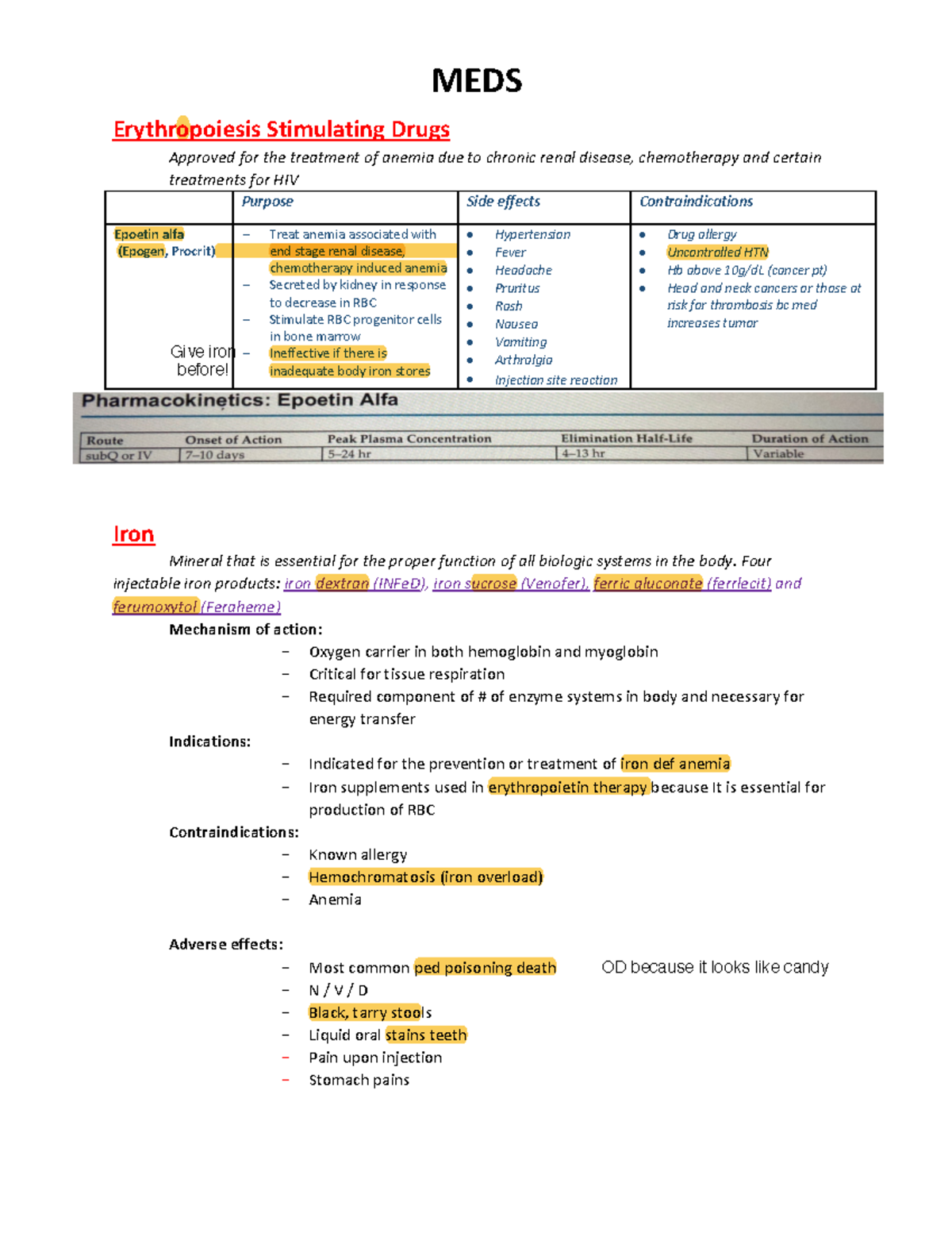 Meds - Lecture Notes - MEDS Erythropoiesis Stimulating Drugs Approved ...