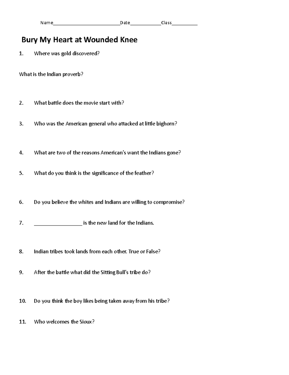 Bury my heart at wounded knee questions Bury My Heart at Wounded Knee