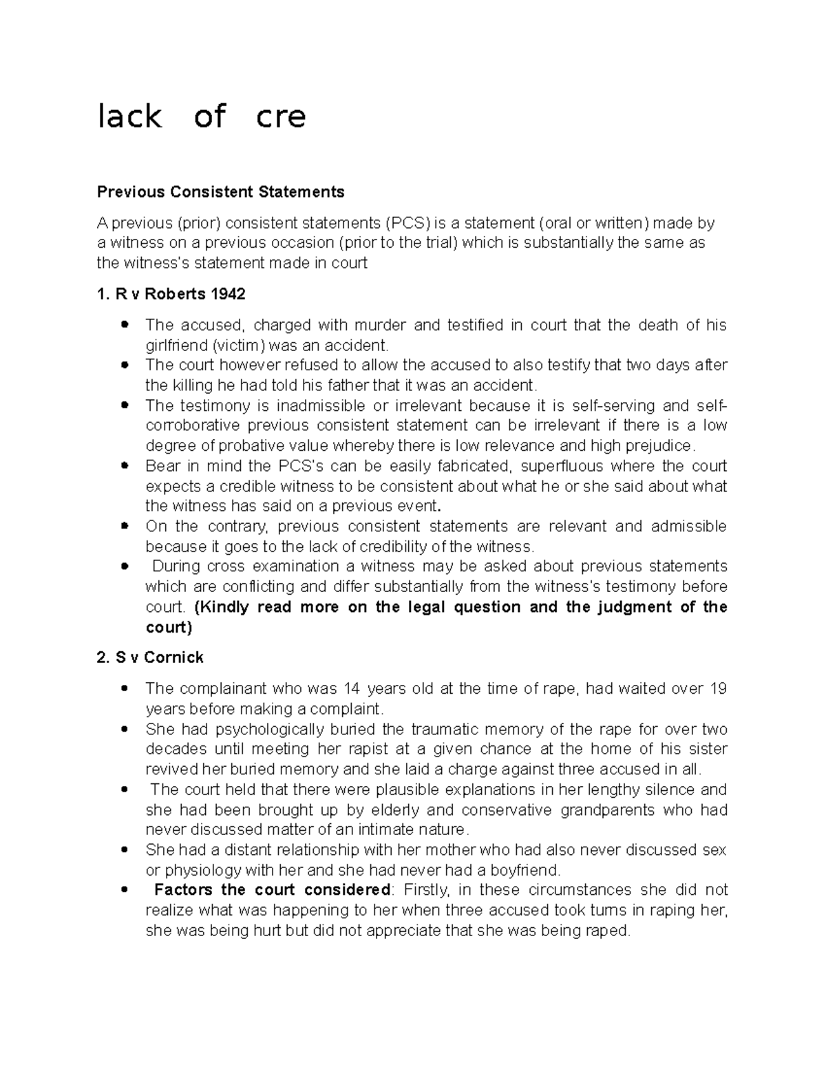 IUIR 371 CASE LAW (Autosaved) - lack of cre Previous Consistent ...