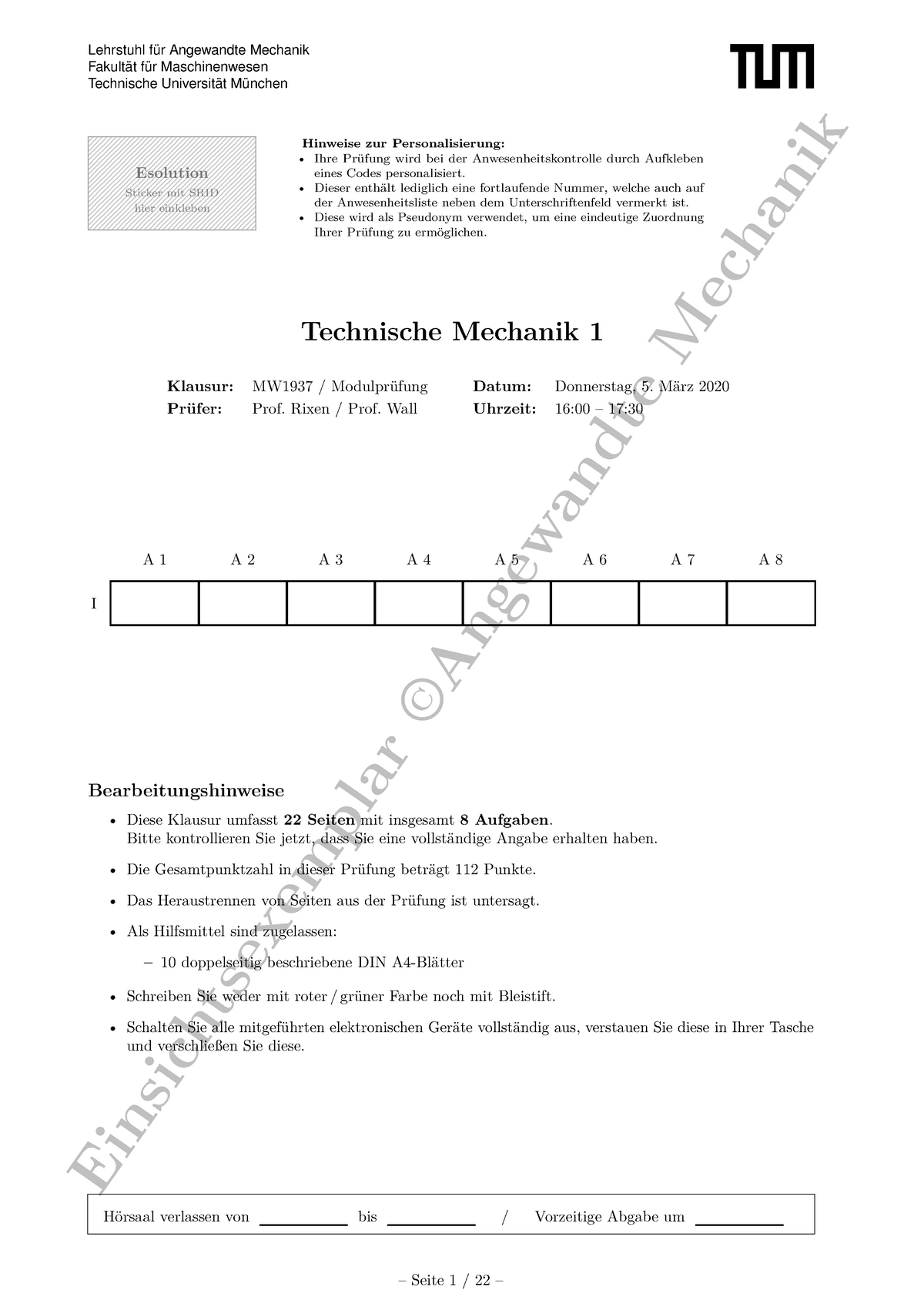 Klausur, Antworten - Einsichtsexemplar ©Angewandte Mechanik Lehrstuhl ...