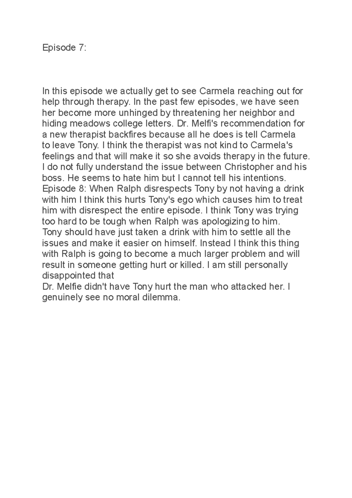 Season 3 ep 78 Epsiode 78 Sopranos personal notes reflection