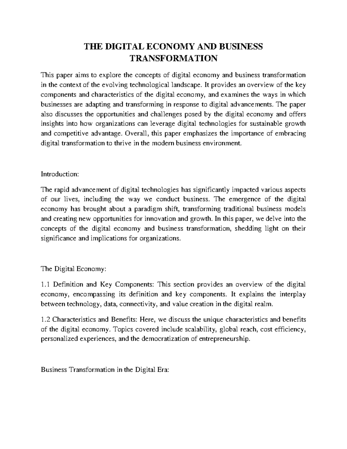 THE Digital Economy AND Business Transformation - THE DIGITAL ECONOMY ...