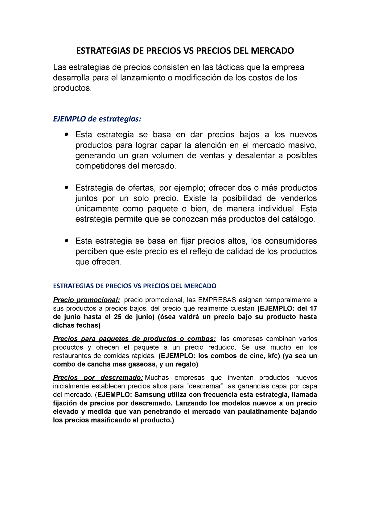 Estrategias DE Precios VS Precios DEL Mercado - ESTRATEGIAS DE PRECIOS ...