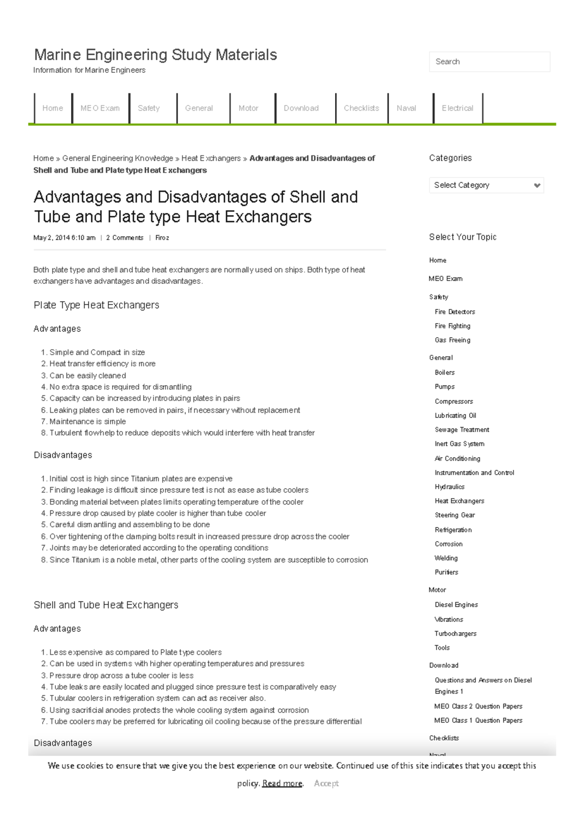 Merits and Demerits of Tube and Plate type Heat Exchangers Marine