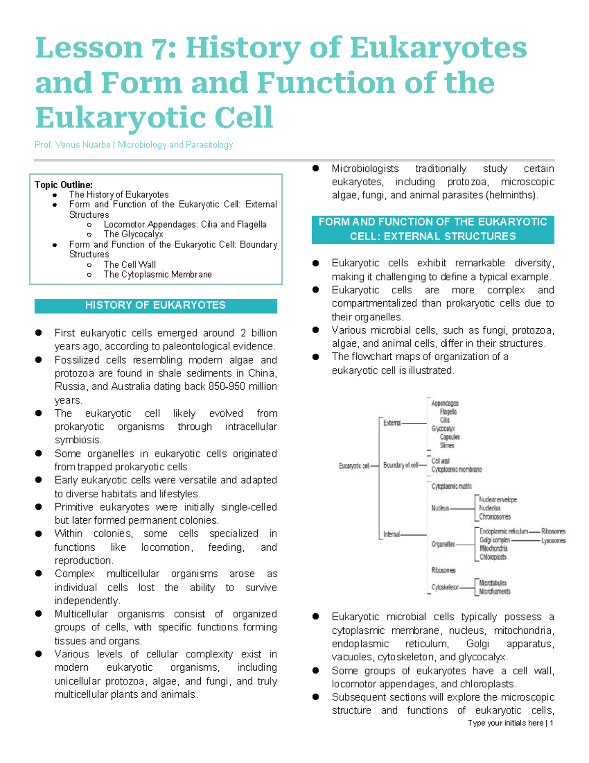 Lesson 7 Smicpa Notes - Microbiology - Lesson 7: History of Eukaryotes ...