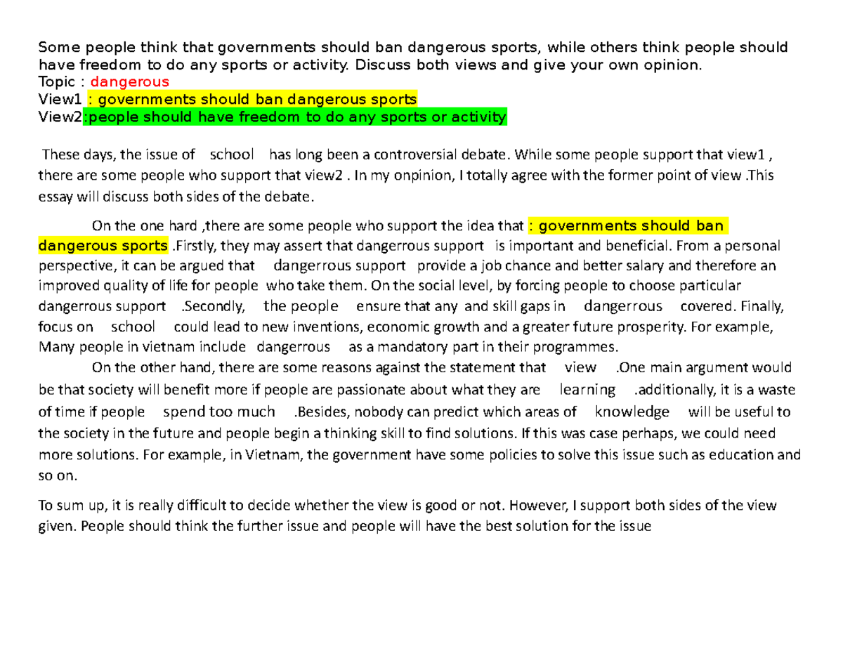 anh văn cơ bản 12 Some people think that governments should ban