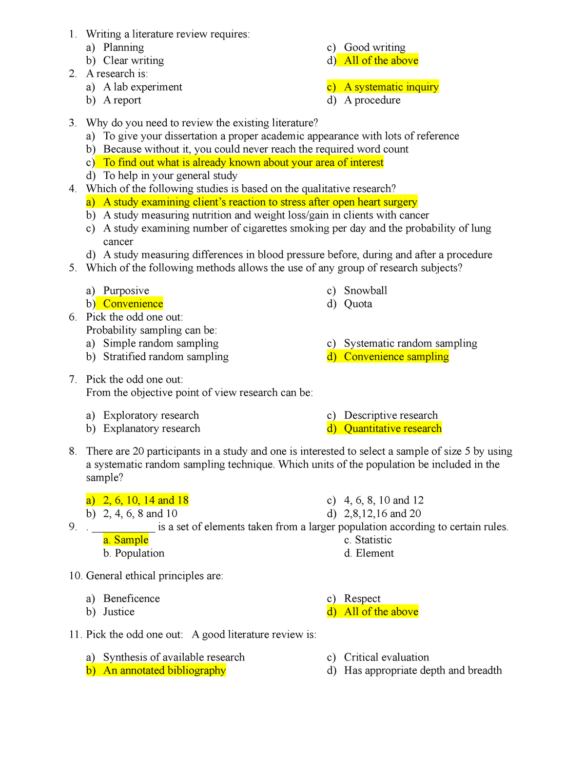 literature review questions and answers