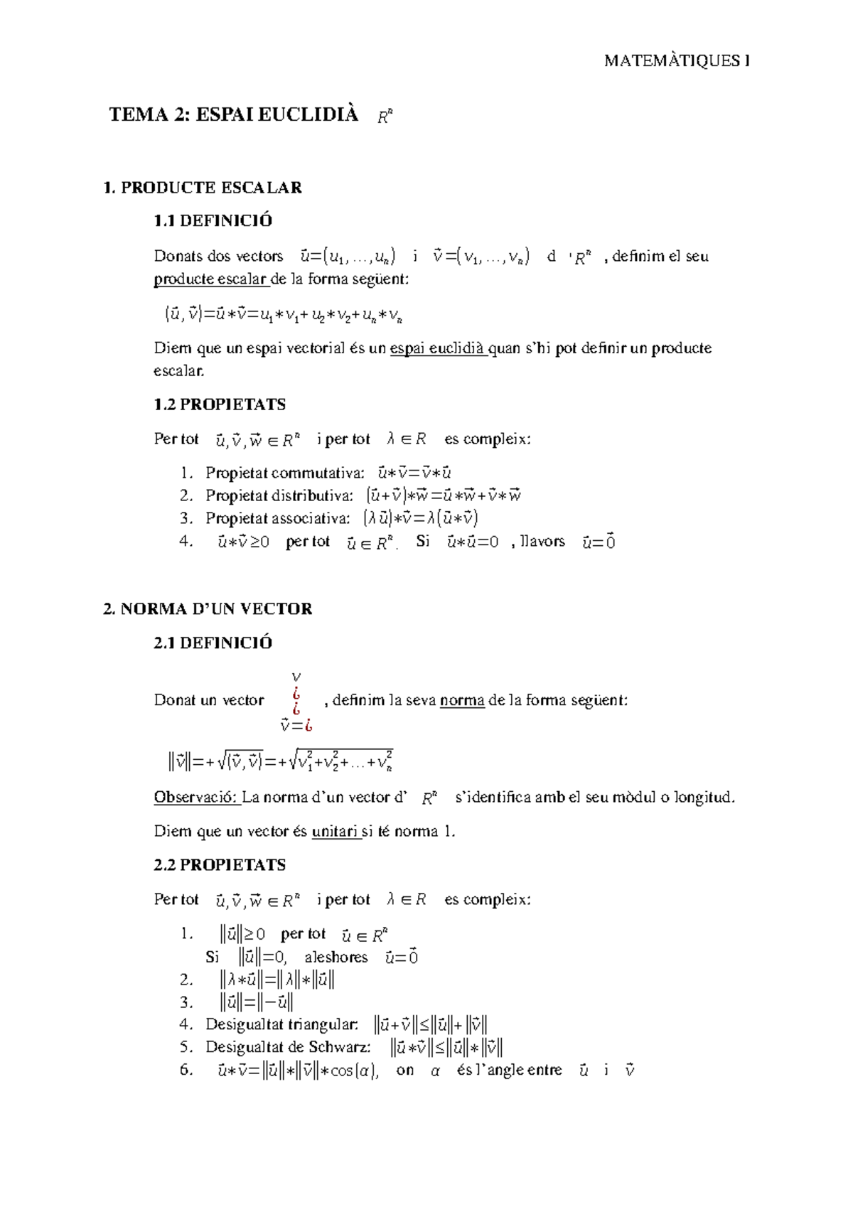 Tema 2 Espai Euclidia 363645 Ub Studocu