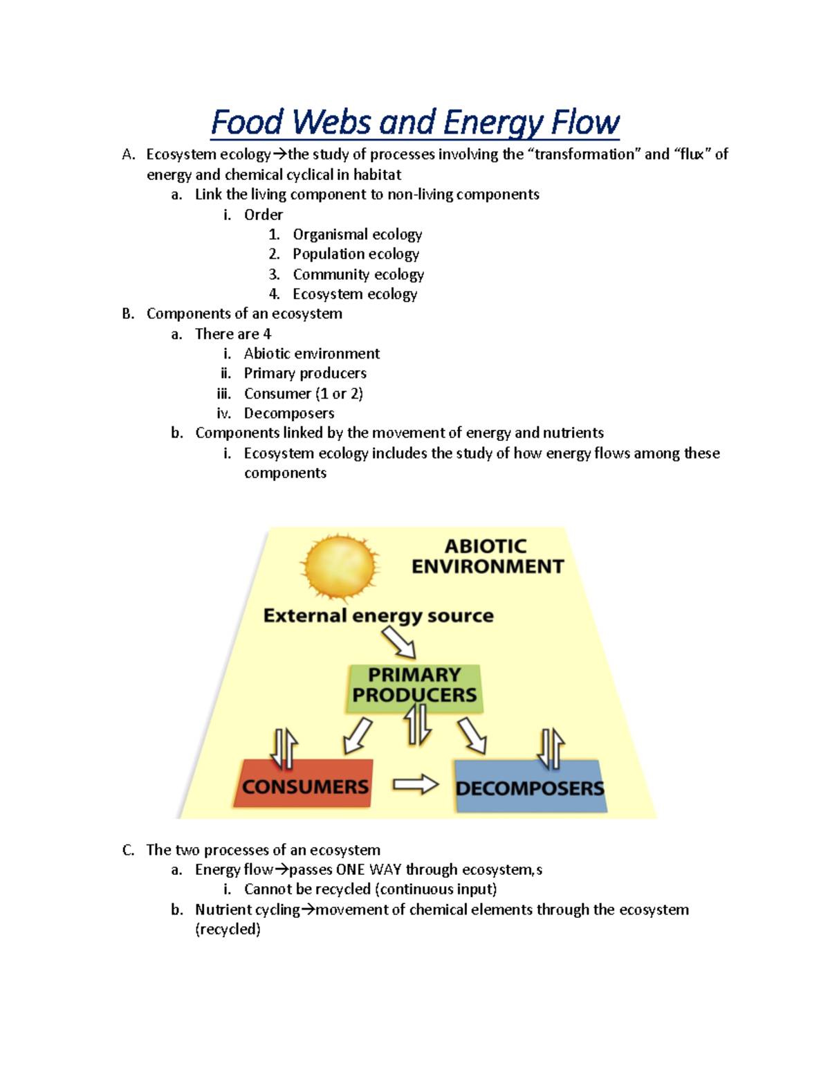 Ecology AND Evolution Exam 11 - Food Webs And Energy Flow A. Ecosystem ...