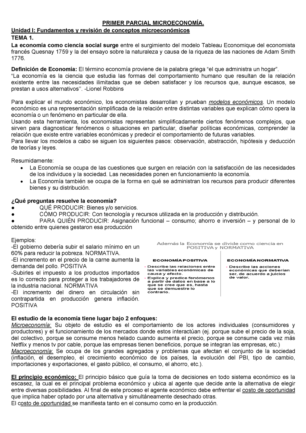 Primer Parcial Microeconomía - PRIMER PARCIAL MICROECONOMÍA. Unidad I ...