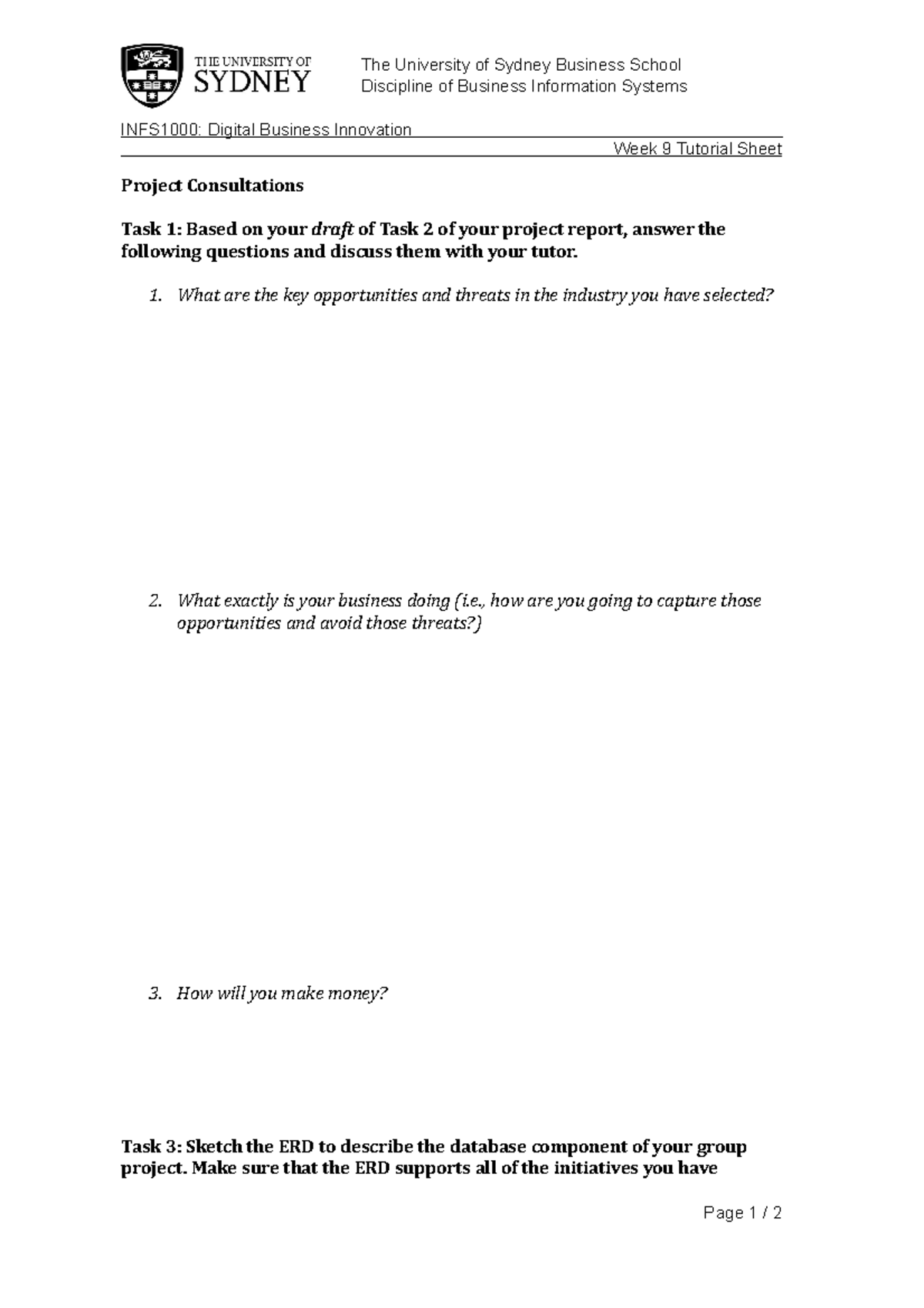 Week 9 Tutorial worksheet - The University of Sydney Business School ...