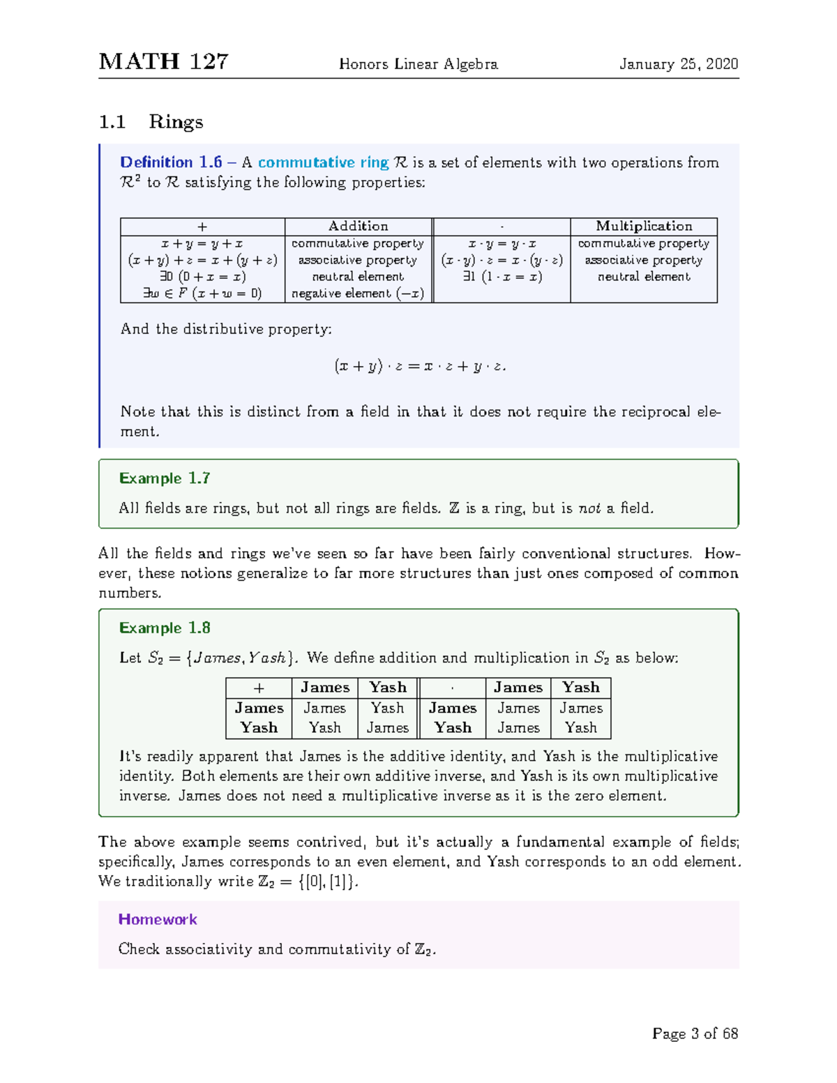 MATH 235-3 - Lecture notes 3 - MATH 127 Honors Linear Algebra January ...