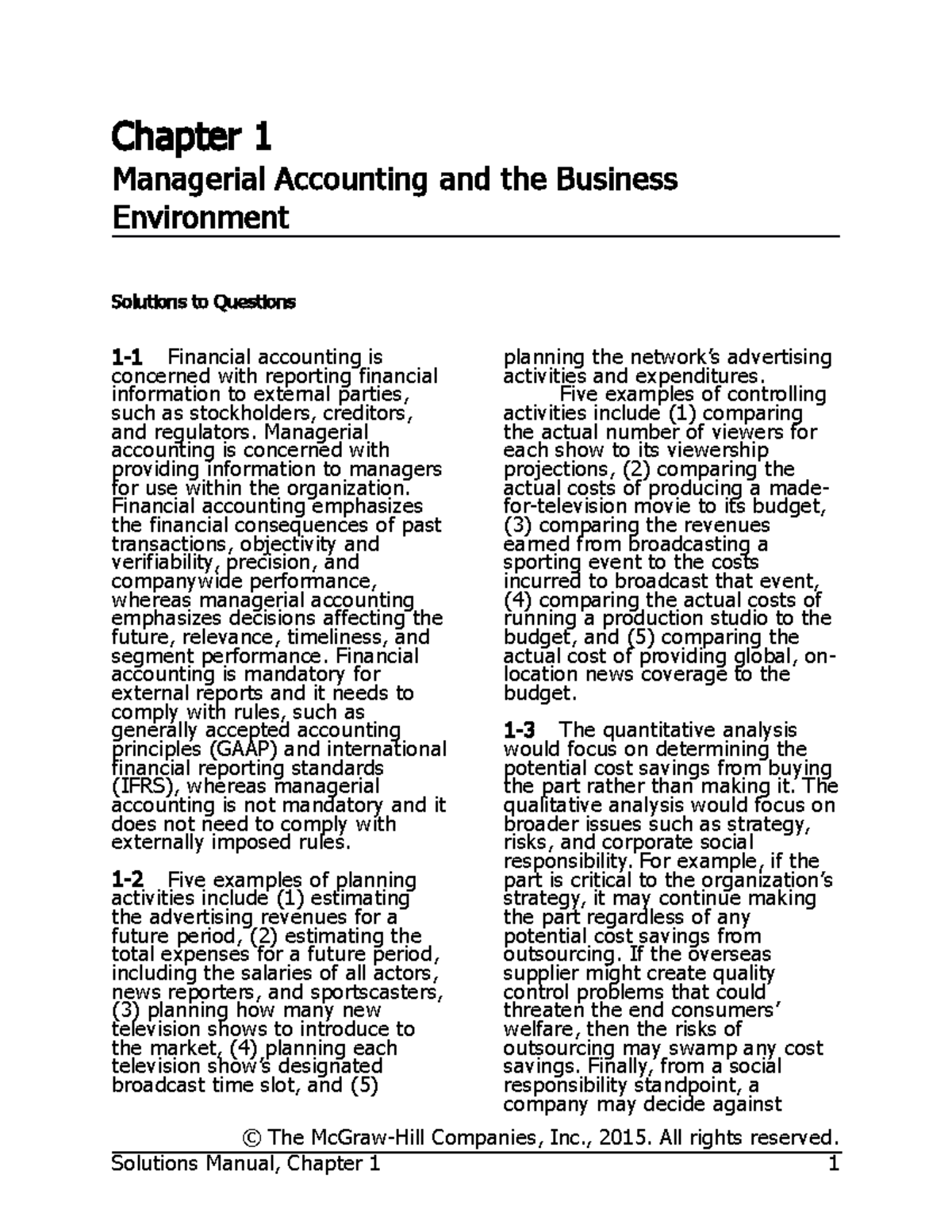 Gnbcy SM Chap01 Managerial Accounting and the Business Environment ...