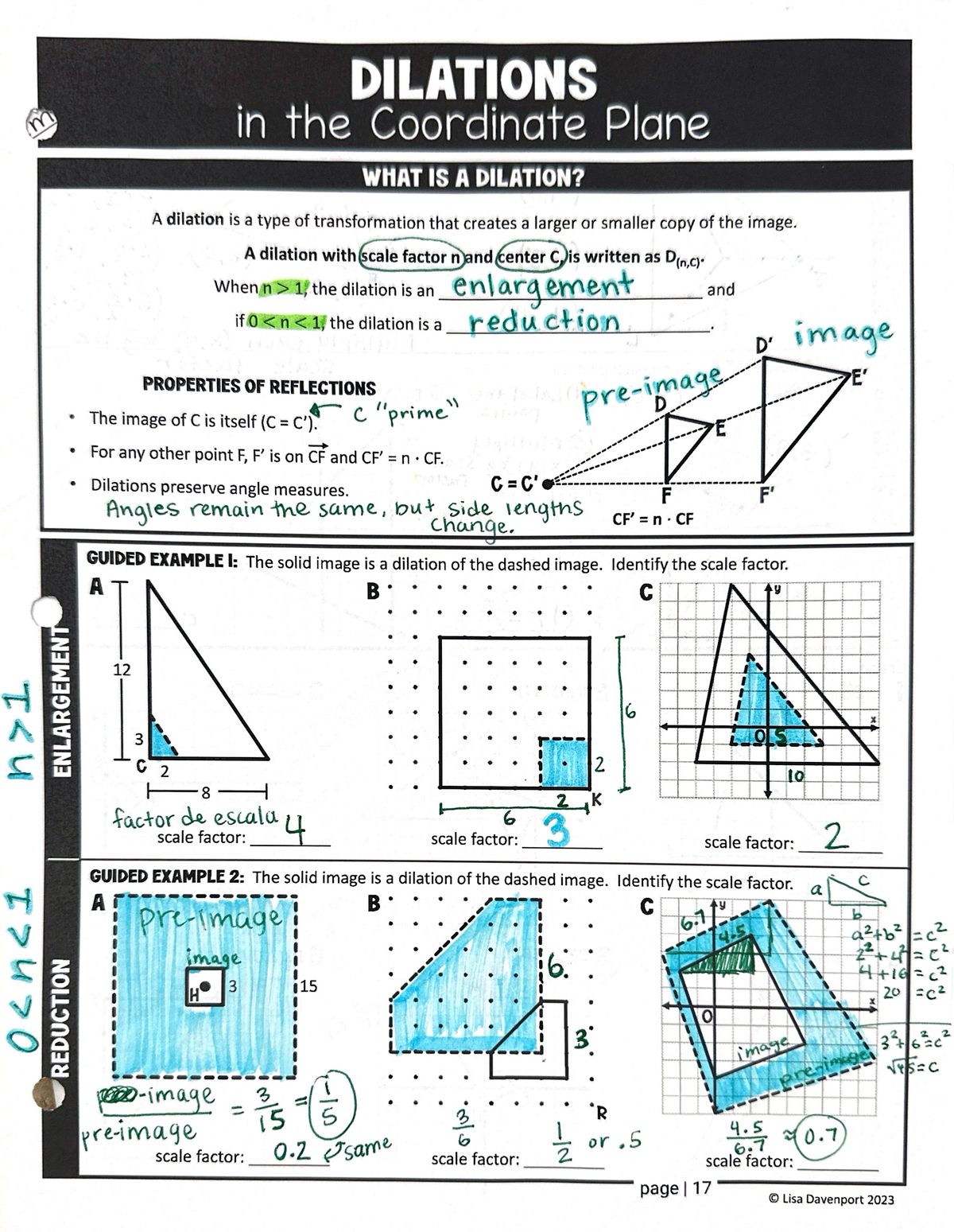 Pg 17-18 Dilations in the coordinate plane - DILATIONS in the ...