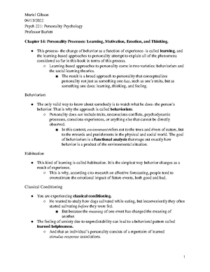 Chapter 13 Reading Notes - 04/12/ Psych 221: Personality Psychology ...