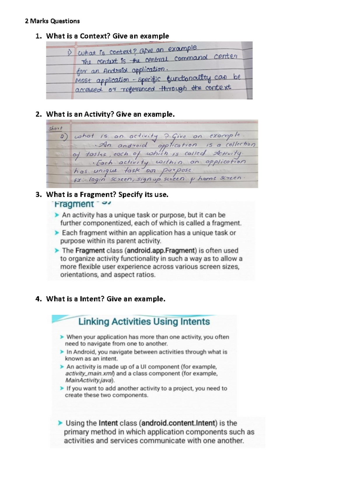 Android unit-2 - Notes - 2 Marks Questions 1. What is a Context? Give ...