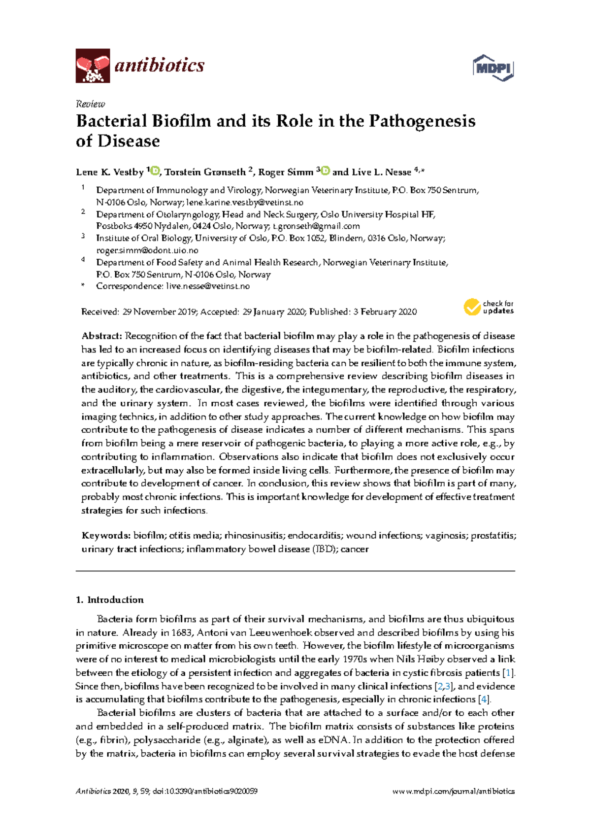 Bacterial Biofilm and its Role in the Pathogenesis of Disease ...