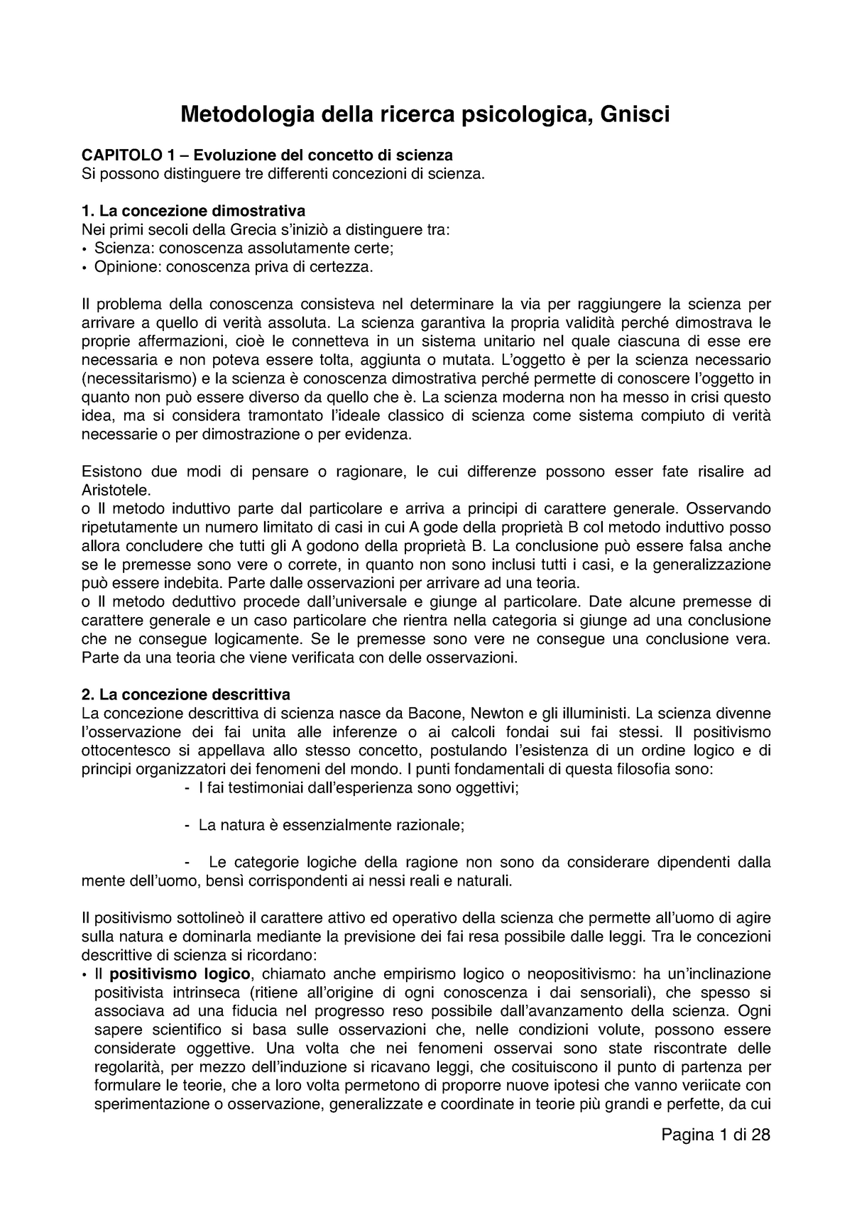 Riassunto Metodologia Metodologia Della Ricerca Psicologica Gnisci CAPITOLO Evoluzione