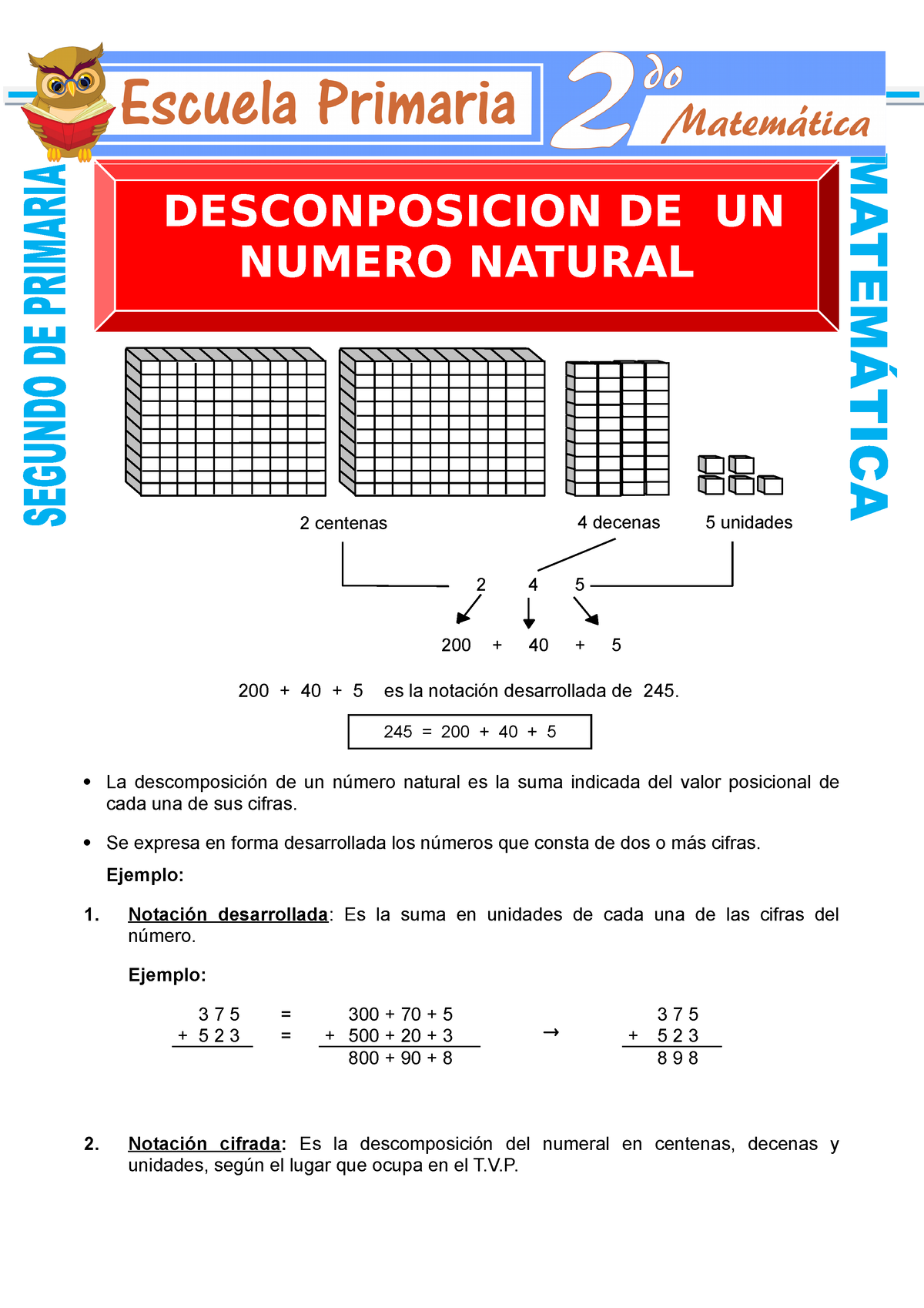 Descomposicion Del Numero Natural Para Segundo De Primaria Segundo De Primaria 2 Centenas 4 